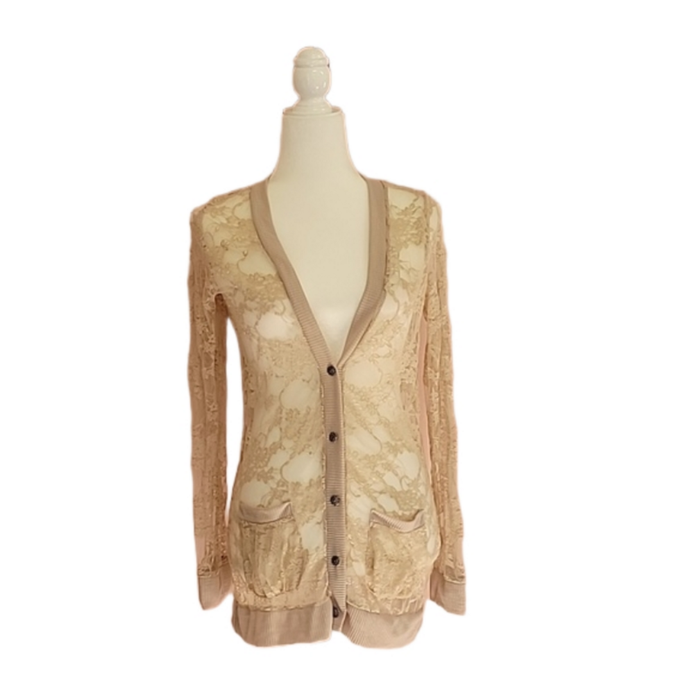 Ginger G Champagne Nude Lace Cardigan Size Medium NWT